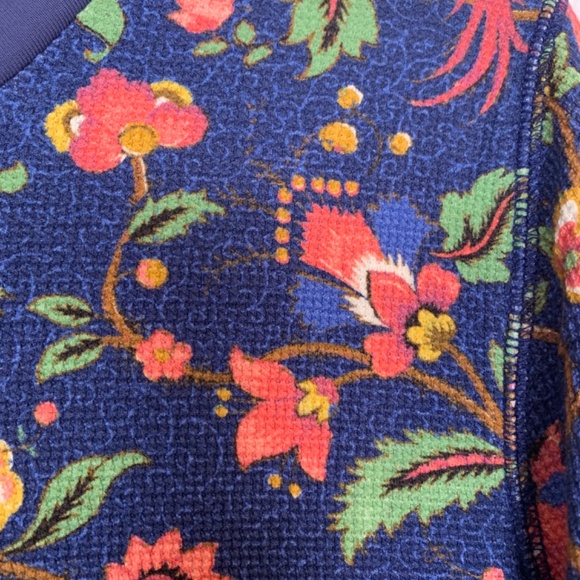 Sundance Blue Thermal Long Sleeve Top Women PETITE Large Floral Bird Print Boho - Picture 4 of 14